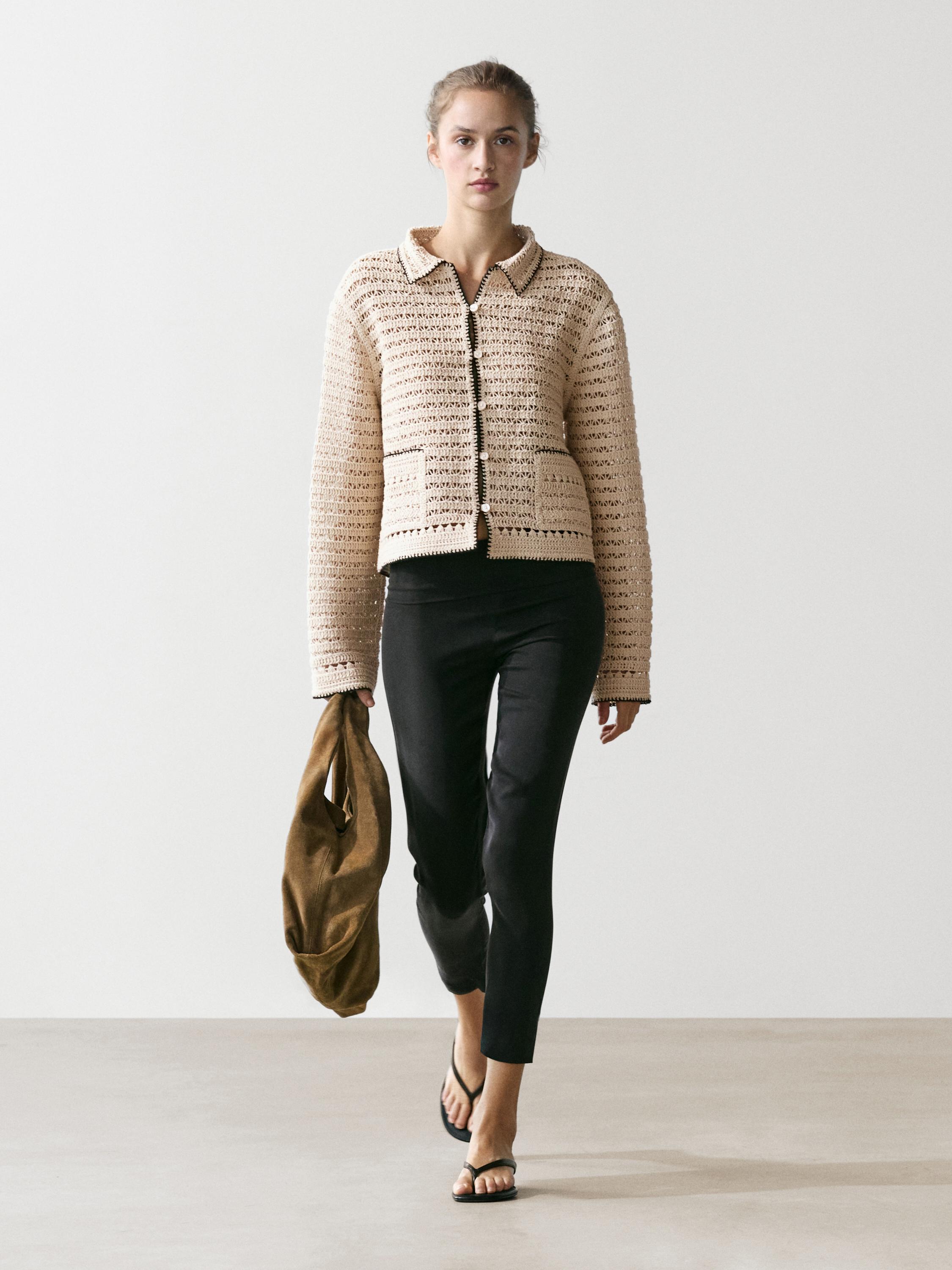 Contrast crochet knit cardigan